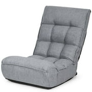 Gymax 4-Position Folding Lazy Sofa Floor Chair w/Adjustable Backrest & Headrest Gray