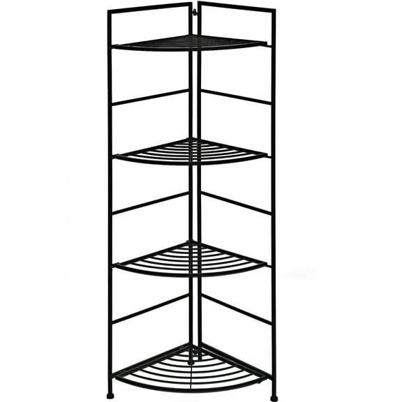 Gymax 4 Tier Folding Metal Shelf Plant Stand Storage Open Shelf Corner Display Rack