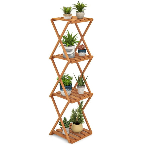 Gymax 4-Tier Folding Plant Stand w/ Slatted Layers Stable X-shaped Structure