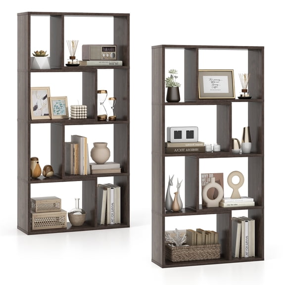 Gymax 4-Tier Geometric Bookshelf 48'' High Bookcase Modern 8-Cube Storage Organizer Gray