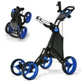 thumbnail image 1 of Gymax 4 Wheels Foldable Golf Push Pull Cart Trolley w/ Brake Waterproof Bag Blue, 1 of 10