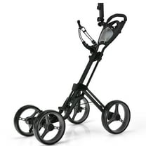 Gymax 4 Wheels Folding  Golf Push Cart W/ Adjustable Handle Foot Brake Grey