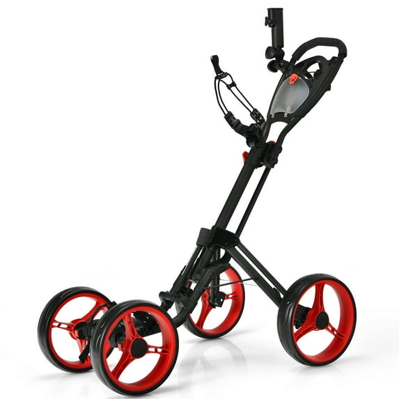 Gymax 4 Wheels Folding Golf Push Cart W/ Adjustable Handle Foot Brake Red