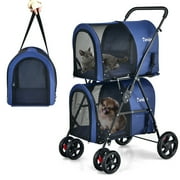 Gymax 4-in-1 Double Pet Stroller w/ Detachable Carrier Travel Carriage for Cats Blue