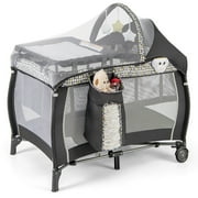 Gymax 4-in-1 Portable Baby Playard Nursery Center Bassinet w/ Music Box Canopy & Net