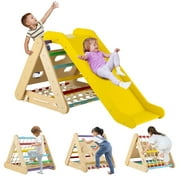 Gymax 4 in 1 Wooden Climbing Triangle Set Triangle Climber w/ Ramp Multi-color
