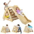 thumbnail image 1 of Gymax 4 in 1 Wooden Climbing Triangle Set Triangle Climber w/ Ramp Natural, 1 of 8
