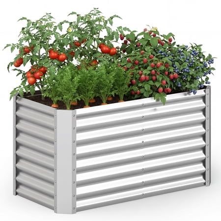 Gymax 4 x 2 x 2FT Galvanized Raised Garden Bed w/Open-Ended Base for Sapling Vegetable