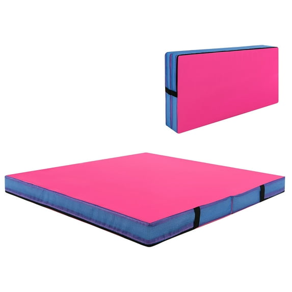 Gymax 4'x4'x4'' Bi-Folding Gymnastic Tumbling Mat W/Handles for Home Gym Yoga MMA Pink