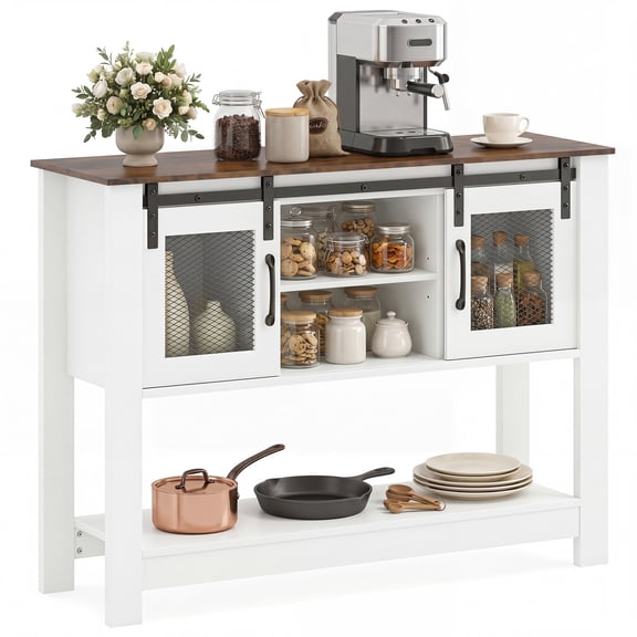 Gymax 40'' Console Table w/ Sliding Barn Doors Storage Cabinets & Adjustable Shelf