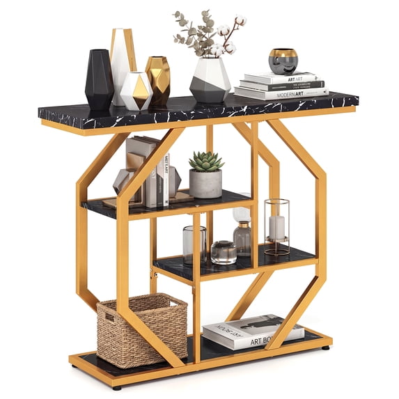 Gymax 40'' Console Table w/Storage Shelves Geometric Metal Frame for Hallway Entrance