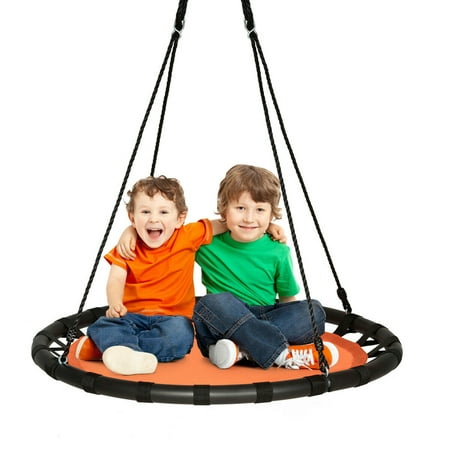 Gymax 40'' Flying Saucer Round Tree Swing Kids Play Set w/ Adjustable Ropes Outdoor Orange