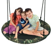 Gymax 40'' Flying Saucer Tree Swing Outdoor Play Set w/ Adjustable Ropes Camouflage Green