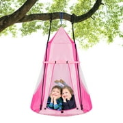 Gymax 40'' Kids Hanging Chair Swing Tent Set Hammock Nest Pod Seat Pink