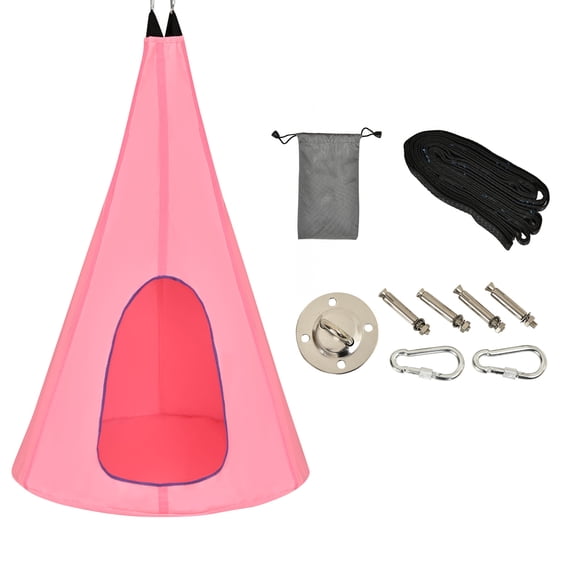 Gymax 40'' Kids Nest Hammock Swing Chair Hanging Tree Tent w/ 2 Windows Pink