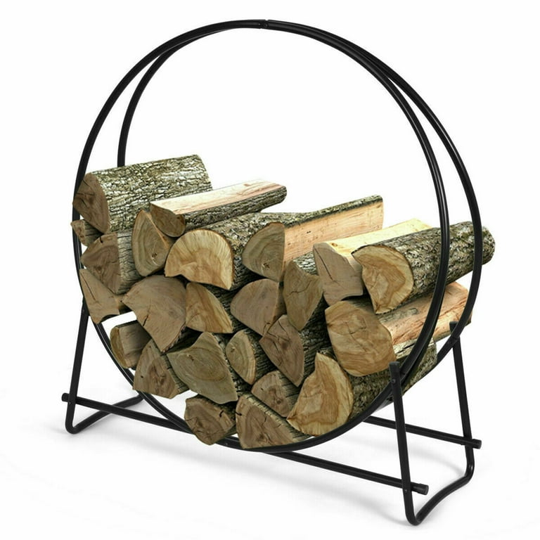 Gymax 40'' Steel Tubular Log Hoop Round Firewood Storage Holder Rack Gymax 40'' Steel Tubular Log Hoop Round Firewood Storage Holder Rack