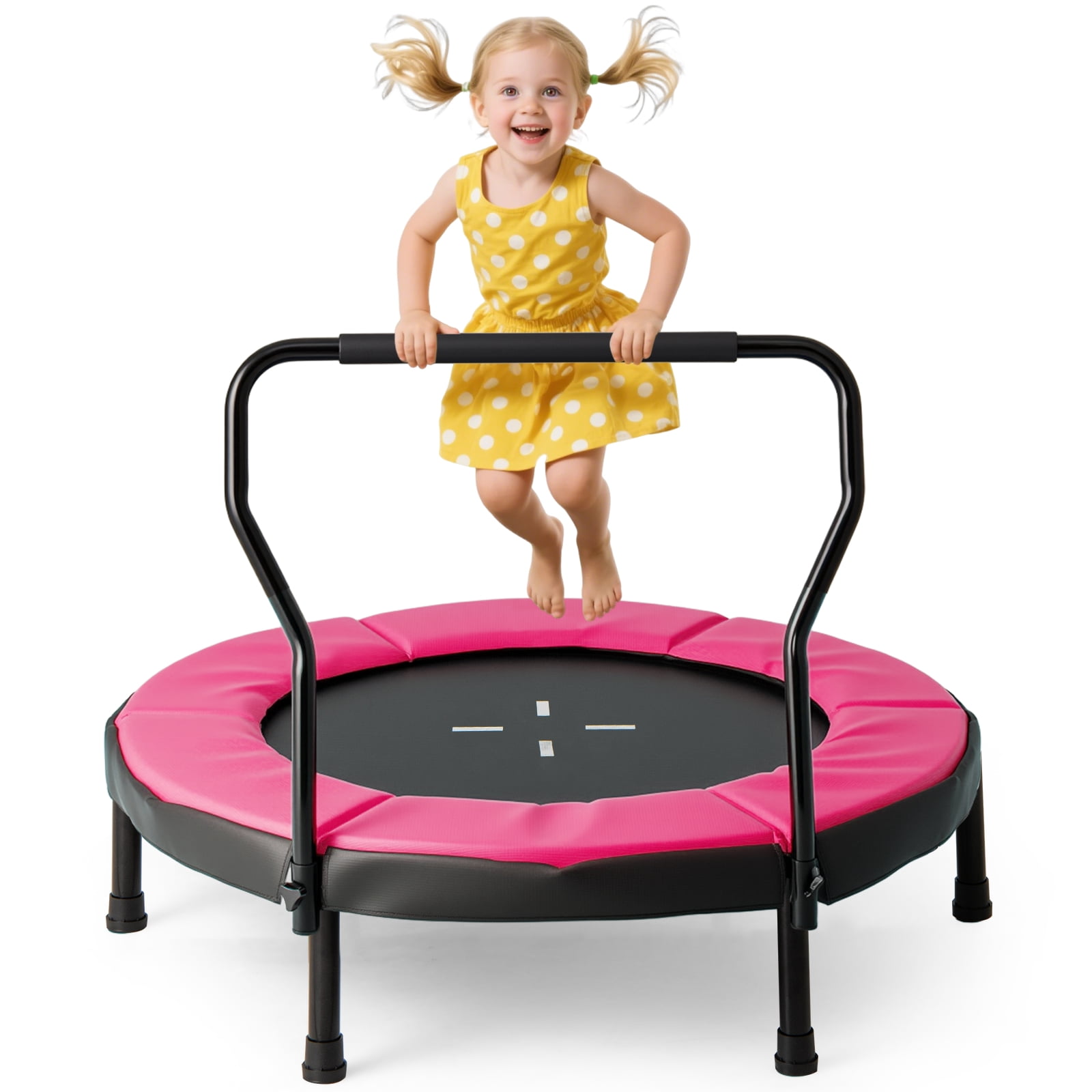 Gymax 40'' Trampoline for Kids Indoor/Outdoor Fitness Trampoline w/ Foam Handlebar Pink