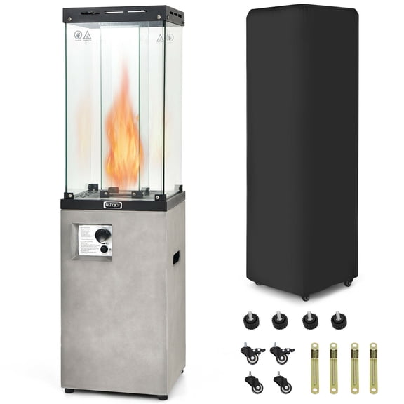 Gymax 41,000 BTU Propane Patio Heater Glass Tube Standing Gas Heater w/ Cover Wheels Grey
