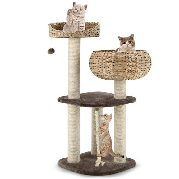 Gymax 41'' Hand-Made Cat Tree Tower Natural Bowl Shaped w/ 2 Perch
