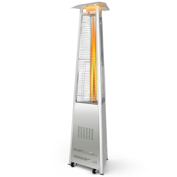 Gymax 42,000 BTU Stainless Steel Pyramid Patio Heater Glass Tube Flame W/ Wheels