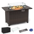 thumbnail image 1 of Gymax 42 Inch Patio Rattan Propane Fire Pit Propane Gas Fire Pit Table w/ Wind Guard Brown, 1 of 9
