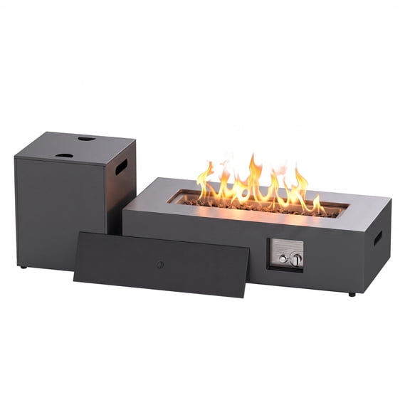 Gymax 42'' Outdoor Rectangular Fire Table 50 000 BTU Propane Gas Fire Pit Table w/ Lid