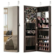 Gymax 43.5'' Jewelry Mirror Cabinet w/ Full-length Mirror & Interior Makeup Mirror Dark Brown