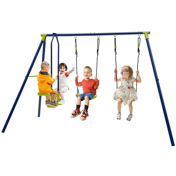 Gymax 440 lbs Swing Set 2-in-1 Kids Swing Stand w/ Two Swings & One Glider for Backyard
