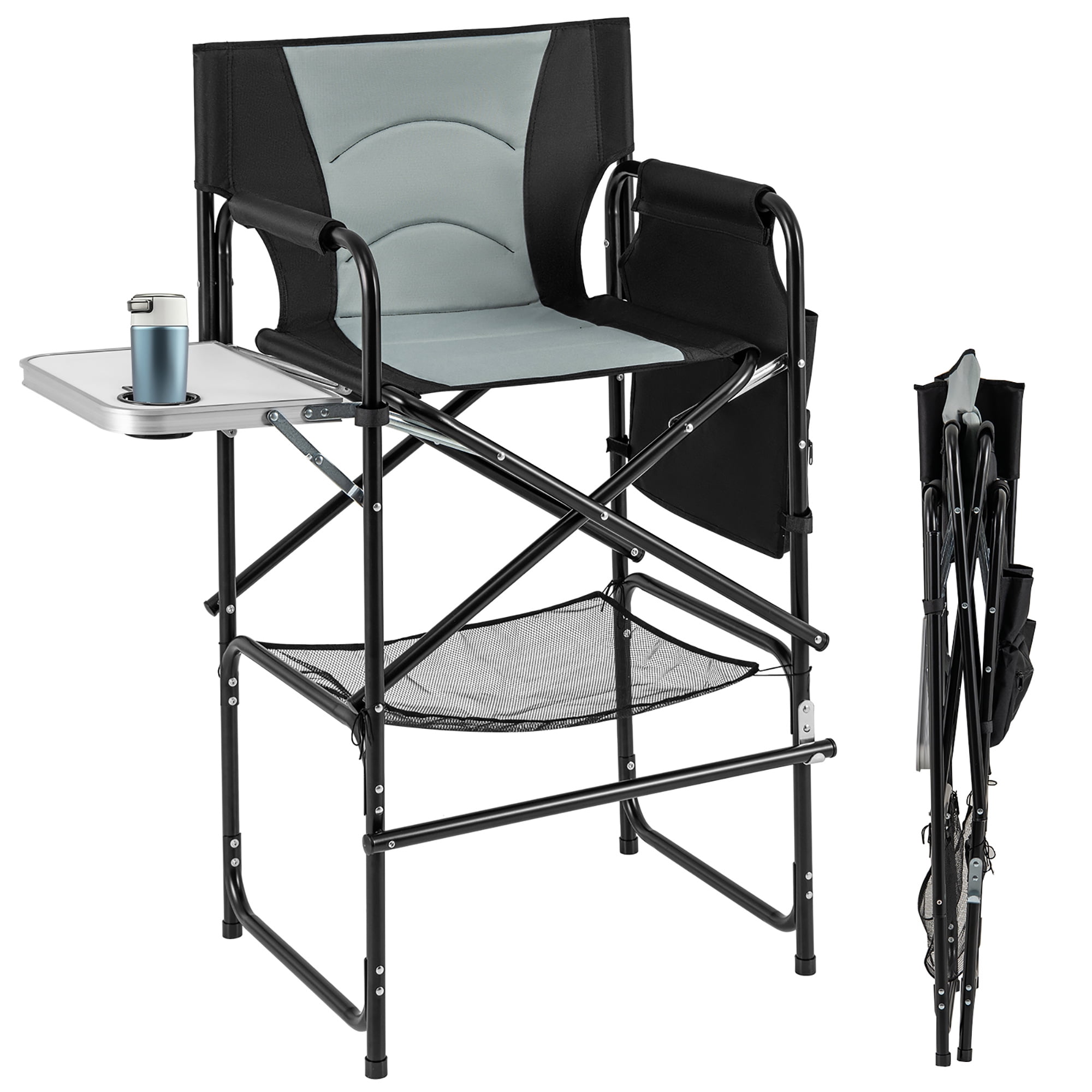 Gymax 46'' Tall Directors Chair w/ Foldable Side Table &amp; Footrest Extra ...
