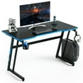 thumbnail image 1 of Gymax 47.5'' Gaming Desk Z-Shaped Computer Office Table w/Gaming Handle Rack Blue, 1 of 10