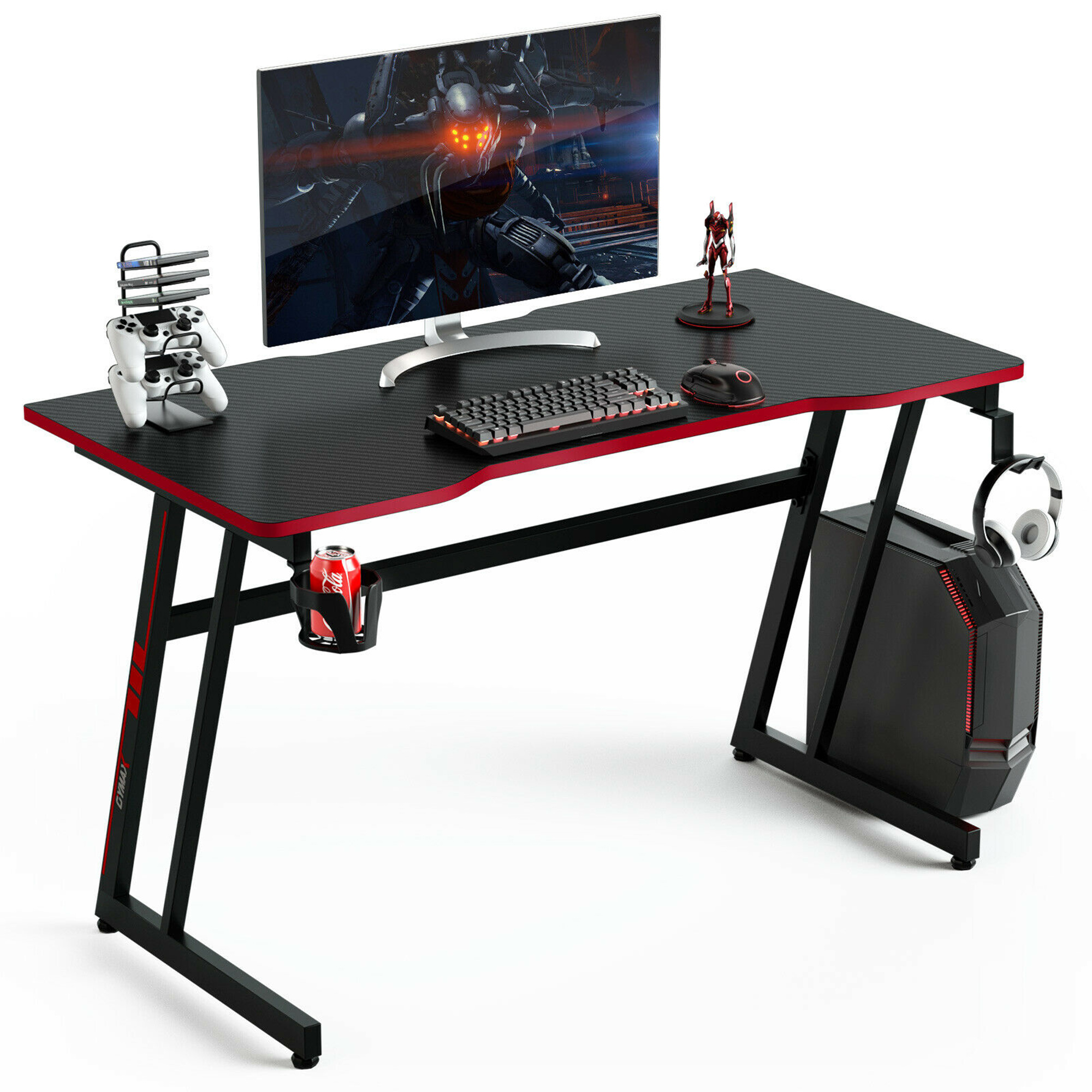 Gymax 47.5'' Gaming Desk Z-Shaped Computer Office Table w/Gaming Handle ...