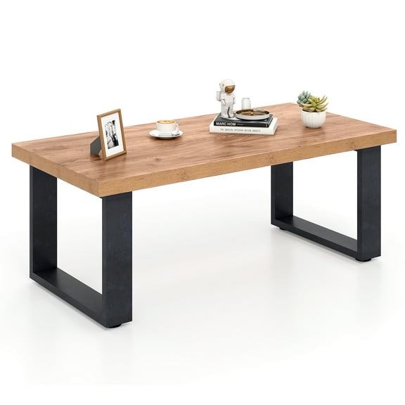 Gymax 47'' Farmhouse Style Accent Table w/ Thickened Tabletop & Natural Wood Texture