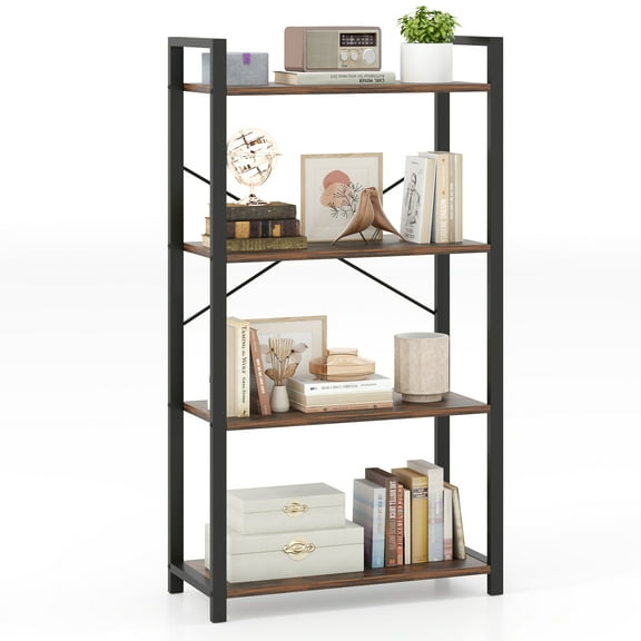 Gymax 47'' Floor Bookcase w/ Open Shelves Heavy Duty Metal Frame & Anti-Toppling Kits