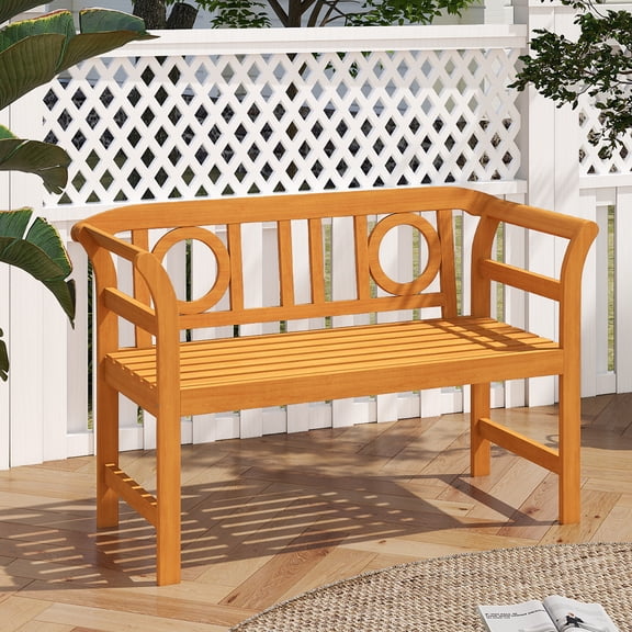 Gymax 47'' Outdoor Loveseat Bench w/Curved Armrests for Backyard Front Porch Deck