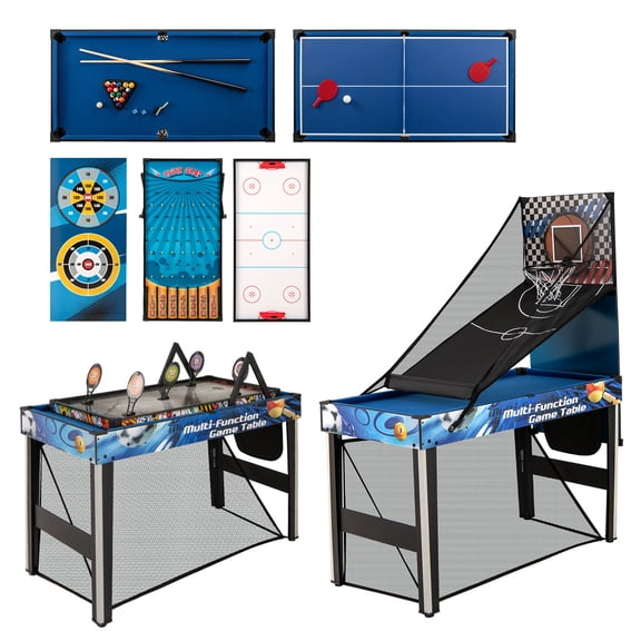 Gymax 48'' 10-In-1 Multi Game Table w/Billiard Table Tennis Hockey Basketball Football