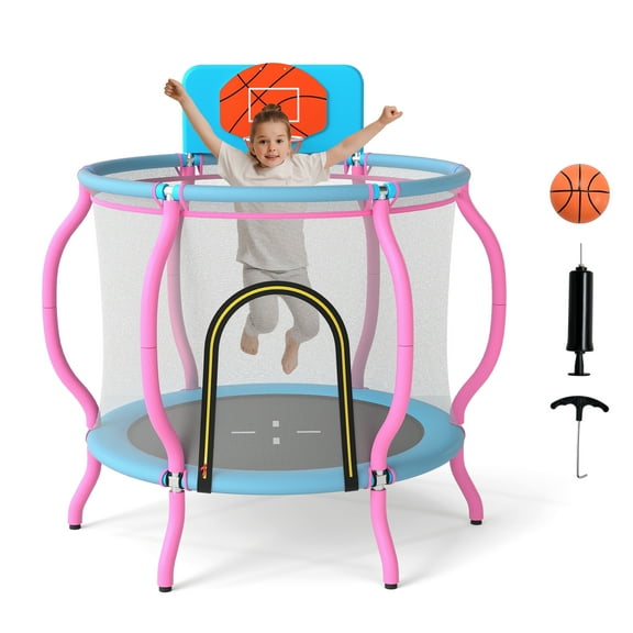 Gymax 48'' Kids Trampoline Indoor & Outdoor Pumpkin Trampoline w/Basketball Hoop