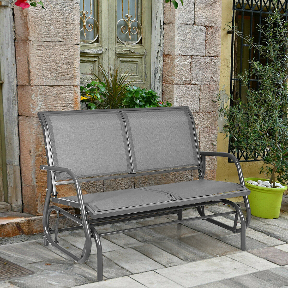 Gymax 48'' Outdoor Patio Swing Glider Bench Chair Loveseat Rocker Lounge Backyard Grey - image 1 of 10