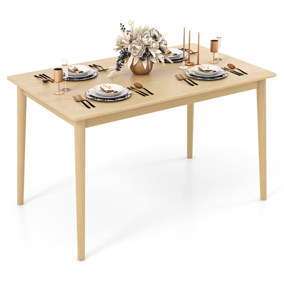 Gymax 48'' Rectangular Wooden Dining Table for 4 People w/ Rubber Wood Legs Farmhouse Natural