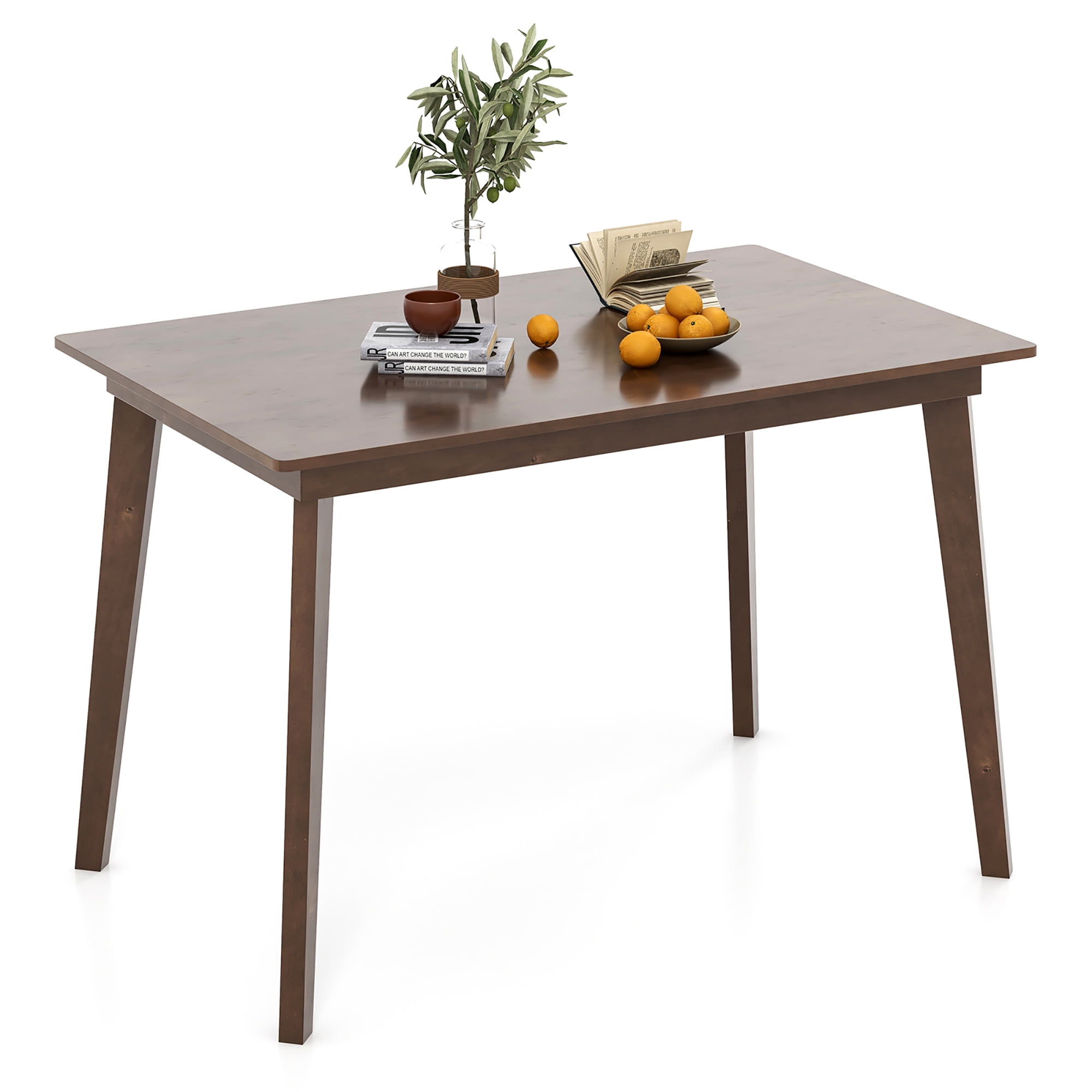 Brown Rubber Wood Dining Table for Four with Veneered MDF Top