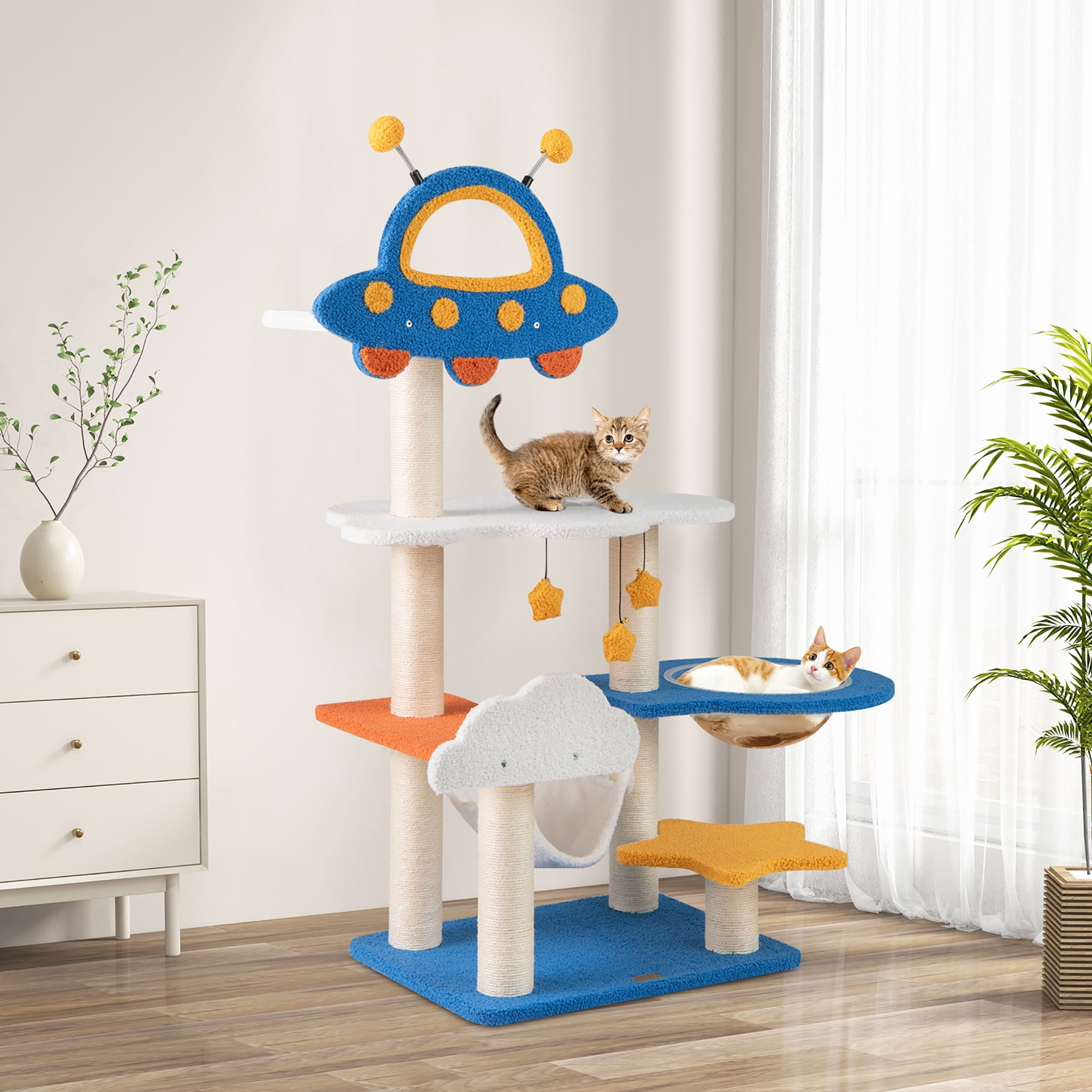 Gymax 49'' Tall Cat Tree w/ UFO Top Perch Space Capsule Sisal Scratching Posts Cloud