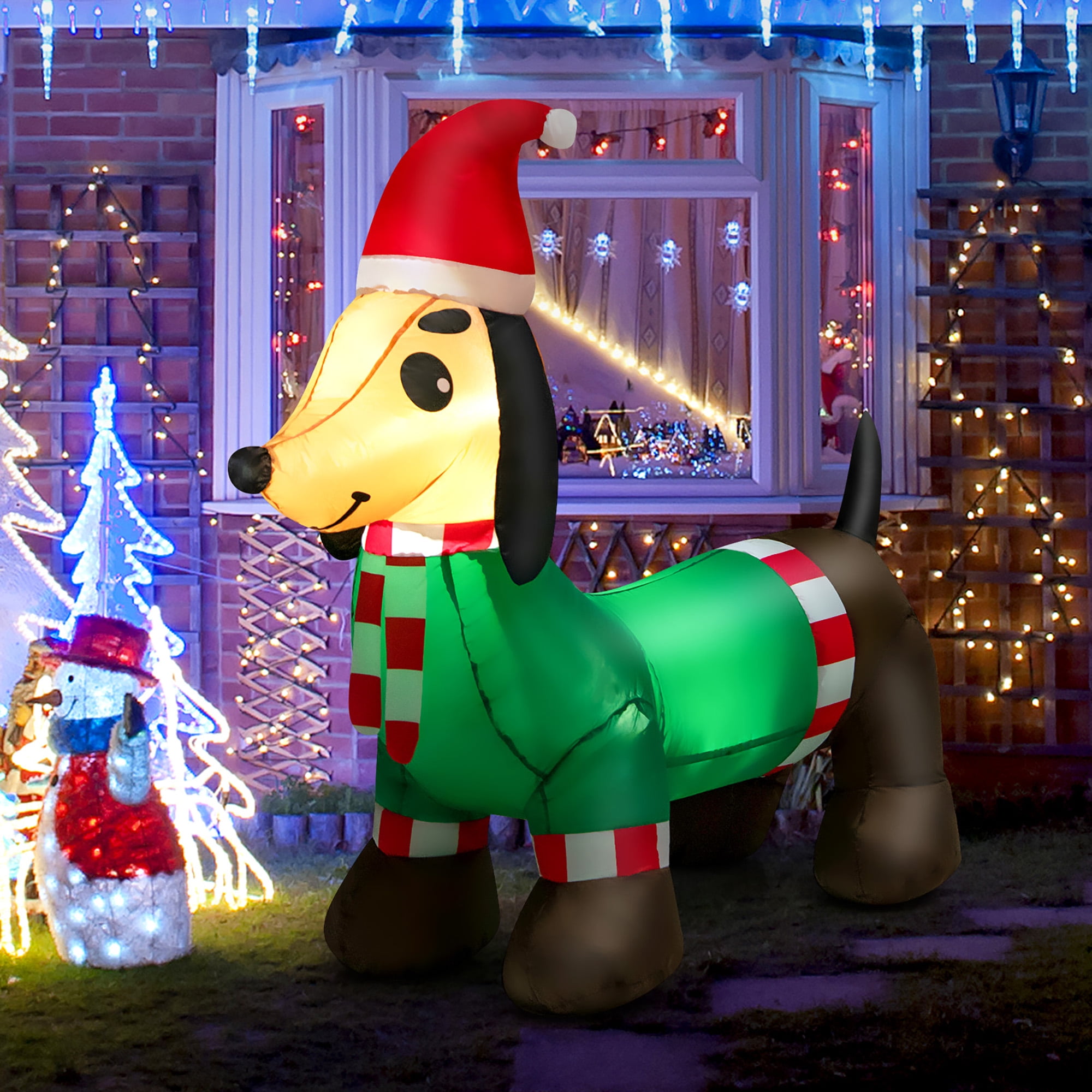 Gymax 4FT Long Christmas Inflatable Dachshund Dog Holiday Decoration w
