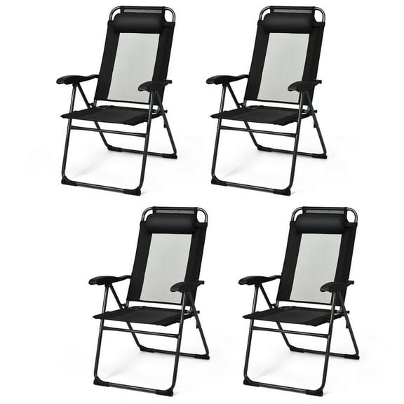 Gymax 4PC Folding Chairs Adjustable Reclining Chairs with Headrest Patio Garden Black