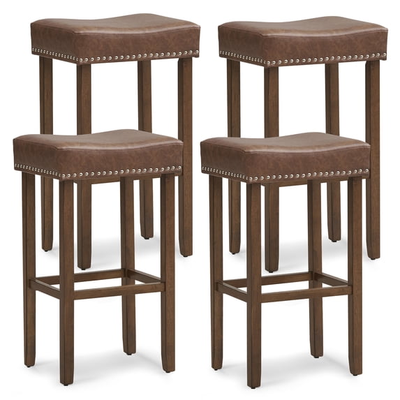 Gymax 4PCS 29.5'' Bar Stool Set Counter Height Saddle Stools w/ Rubber Wood Frame
