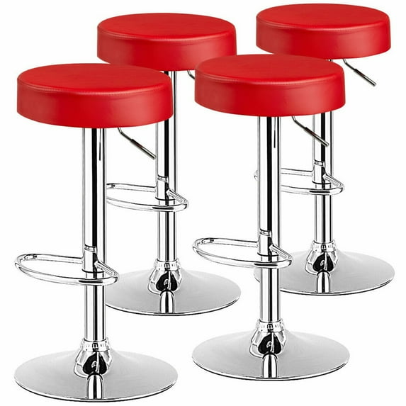 Gymax 4PCS Adjustable PU Leather Kitchen Counter Bar Chairs Swivel Bar Stool Red