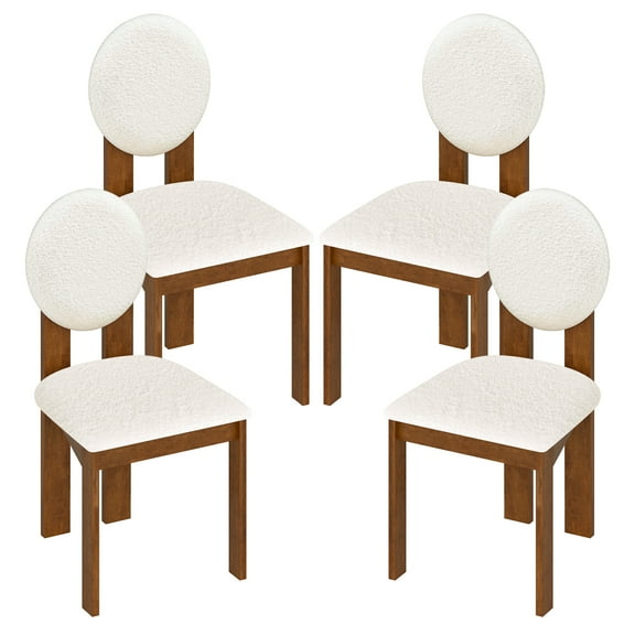 Gymax 4PCS Dining Chairs Upholstered Sherpa Fabric Kitchen Chairs w/ Rubber Wood Legs