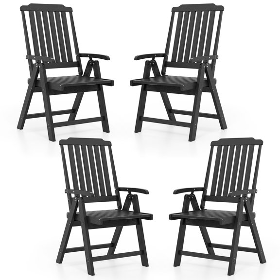 Gymax 4PCS Foldable Patio Chair w/Armrest Curved Back Slatted Seat for Backyard Deck Black