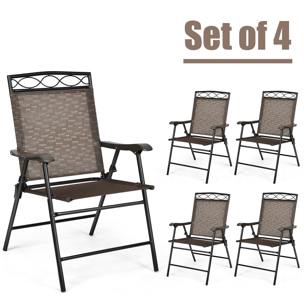 Gymax 4PCS Folding Chairs Patio Garden Outdoor w/ Steel Frame Armrest Footrest