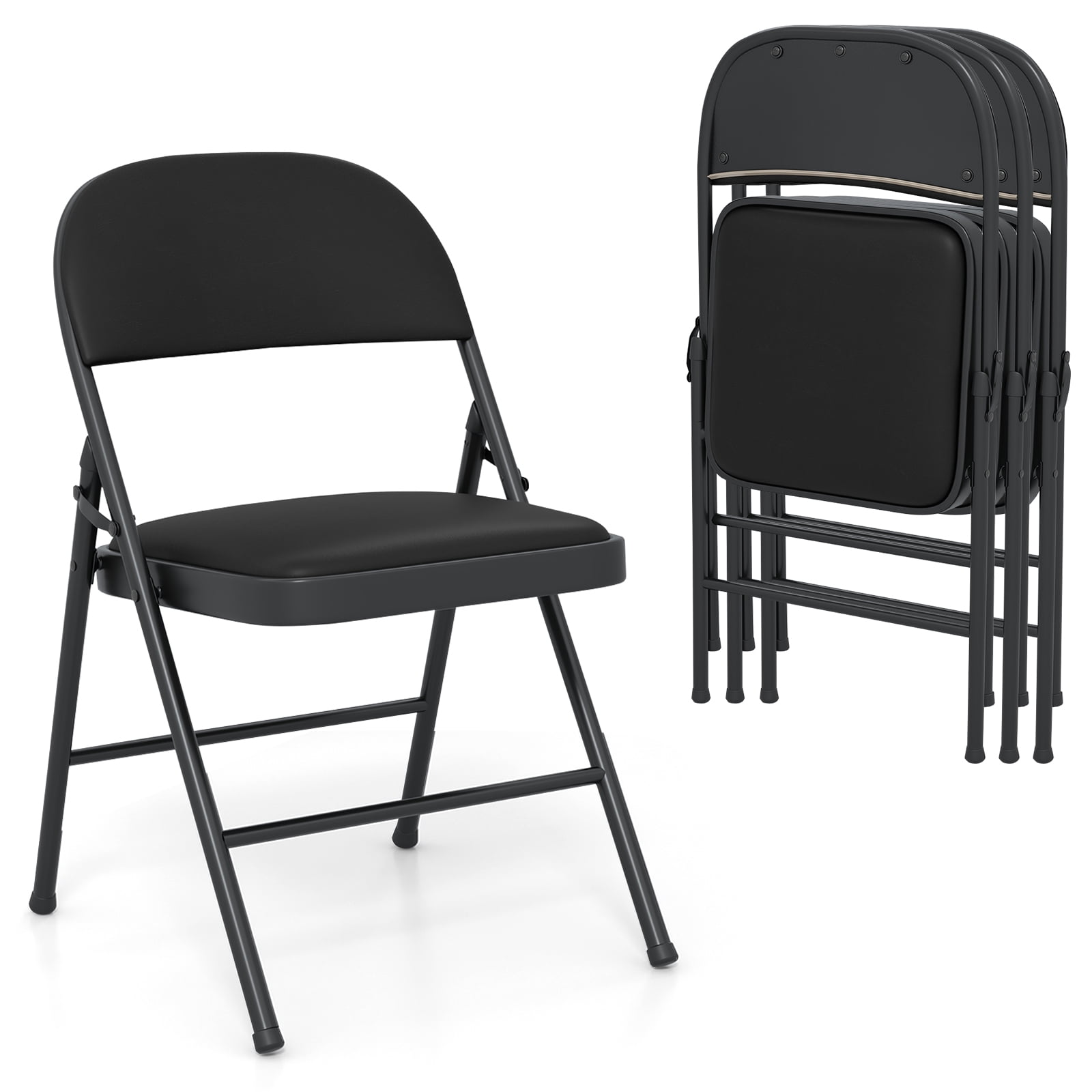 Gymax 4PCS Folding Chairs w/ Metal Frame PVC Leather Stackable Chairs ...
