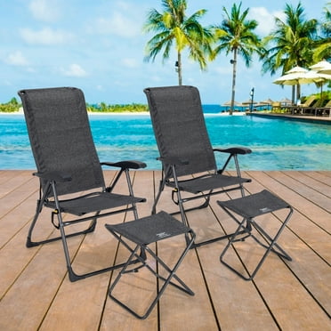Gymax 4PCS Folding Patio Recliner Chair & Ottoman Set w/ Adjustable Backrest Grey