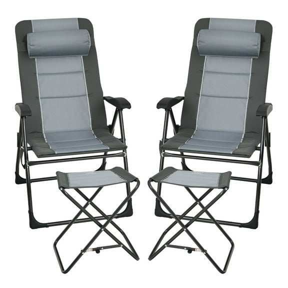 Gymax 4PCS Folding Patio Recliner Chair & Ottoman Set w/ Adjustable Backrest